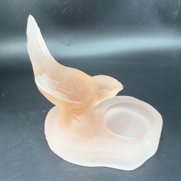 Vintage French Satin Frosted Peach Pink Glass Bird Ashtray Dish Trinket Holder - Picture 10 of 12